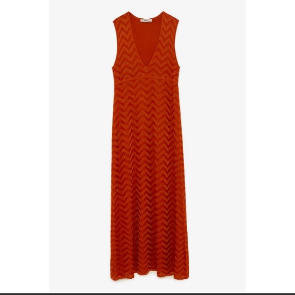 Zara Dresses Zara Burnt Orange Chevron Maxi Dress Sz M Poshmark